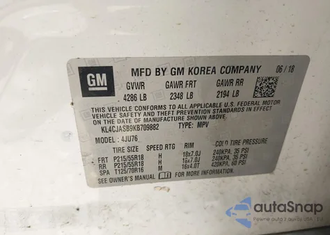 2019 Buick Encore Preferred из США, поврежденный, VIN KL4CJASB9KB709882